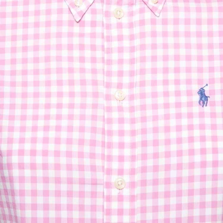 Pre Owned Ralph Lauren Pink and White Checkered Button Front Short Sleeve Shirt XS