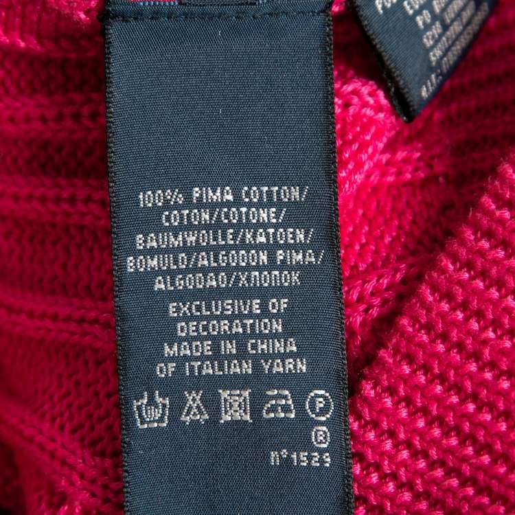 Pre Owned Ralph Lauren Pink Cable Knit Cotton Long Sleeve Sweater S