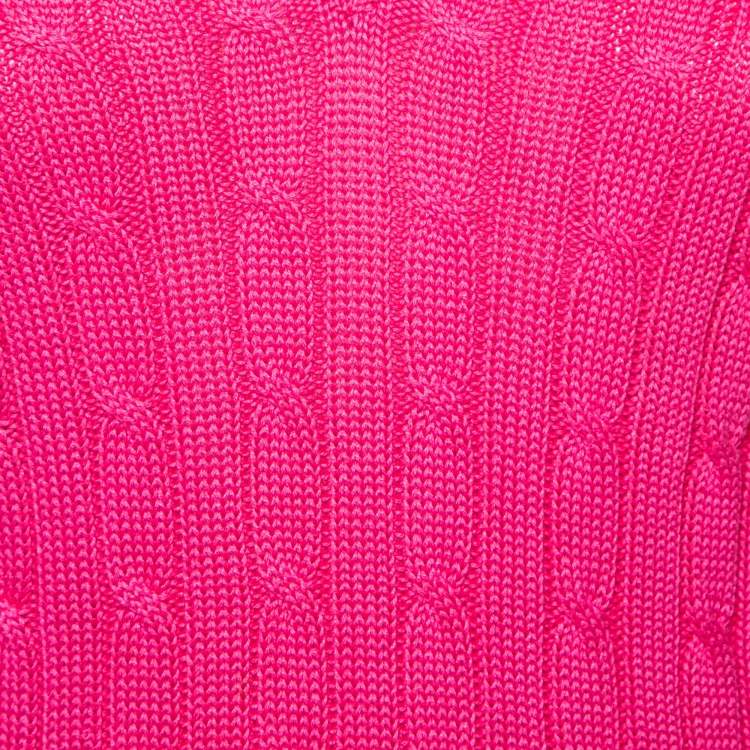 Pre Owned Ralph Lauren Pink Cable Knit Cotton Long Sleeve Sweater S