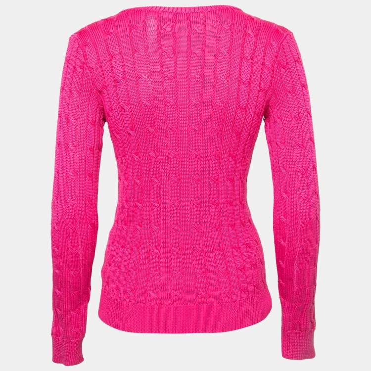 Ralph Lauren Pink Cable Knit Cotton Long Sleeve Sweater S Ralph Lauren