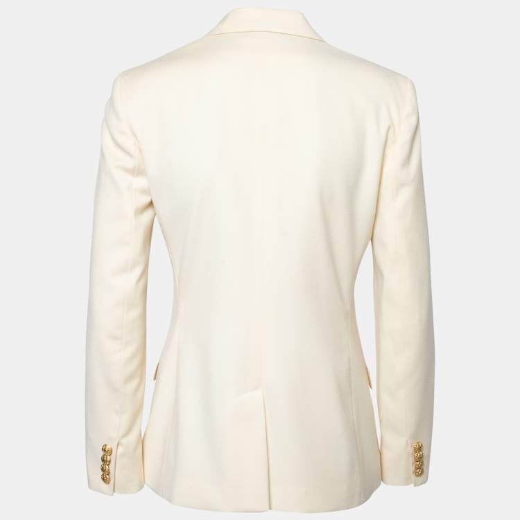 Pre Owned Ralph Lauren Cream Wool Crest Embroidered Single Breasted Blazer S