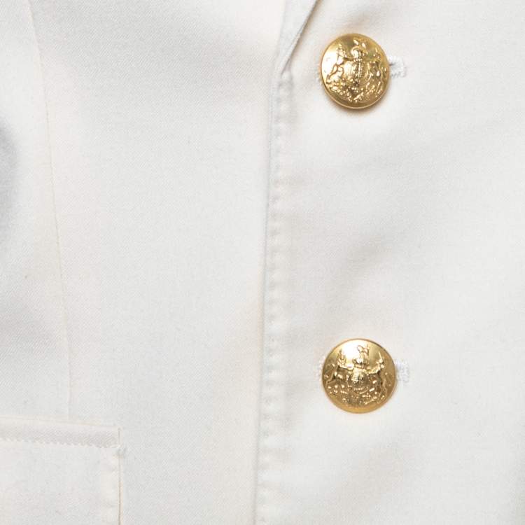 Pre Owned Ralph Lauren Cream Wool Crest Embroidered Single Breasted Blazer S