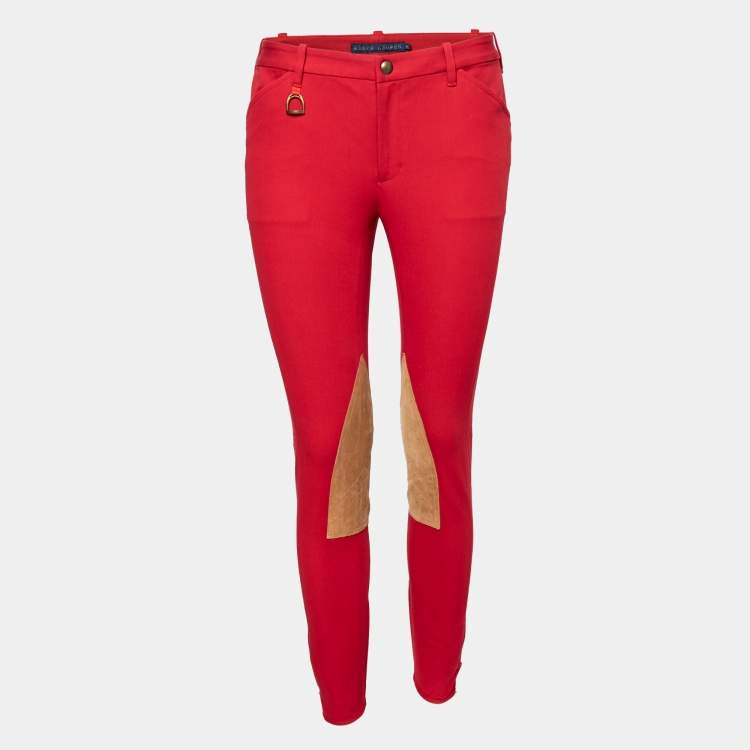مملوكة مسبقًا Ralph Lauren Red Cotton Suede Patch Pants M Waist 28" 
