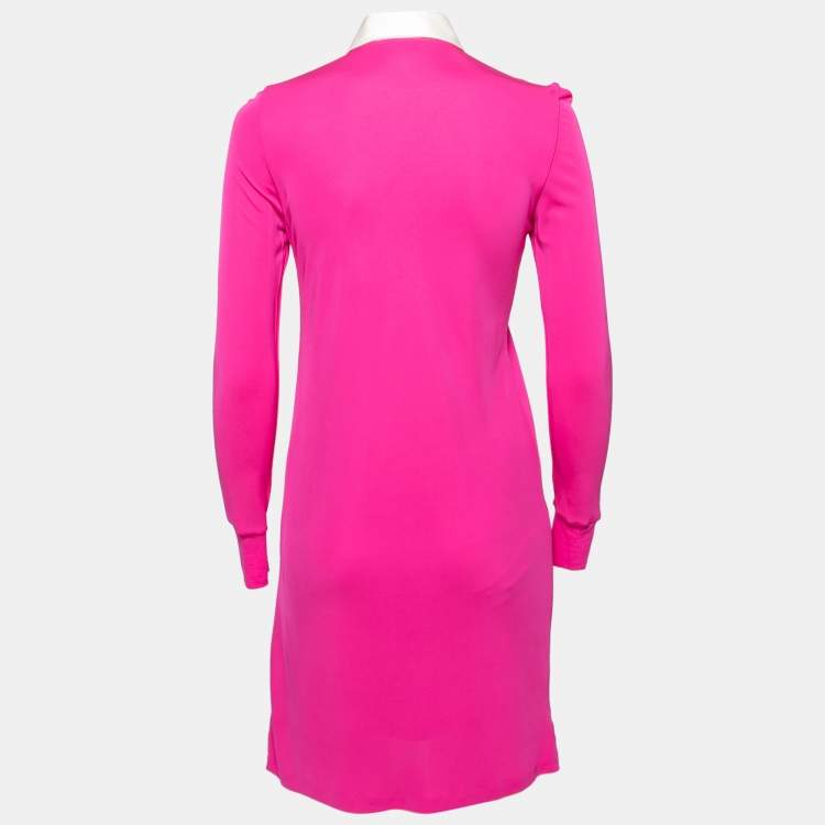 Pre Owned Ralph Lauren Pink Jersey Embroidered Long Sleeve Dress S