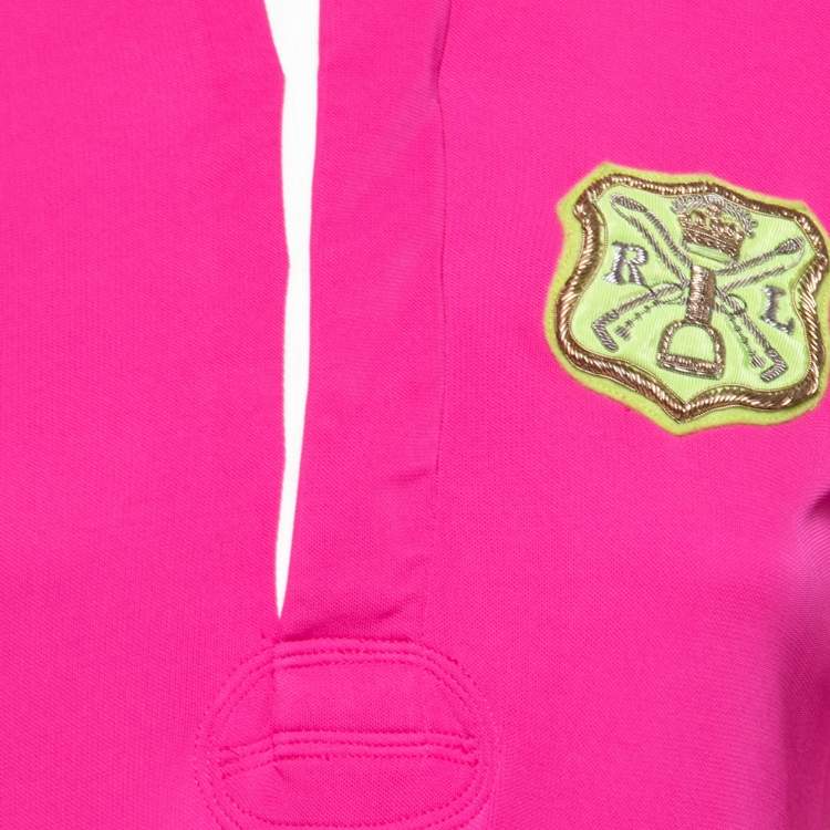 Pre Owned Ralph Lauren Pink Jersey Embroidered Long Sleeve Dress S