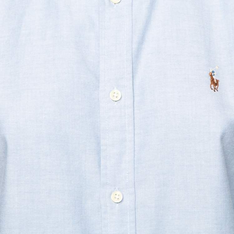 Pre Owned Ralph Lauren Blue Cotton Logo Embroidered Button Front Shirt L