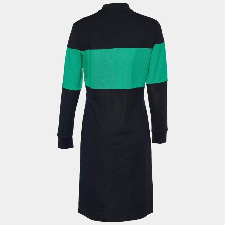 Pre Owned Ralph Lauren Black & Green Stripe Knit Polo Dress L