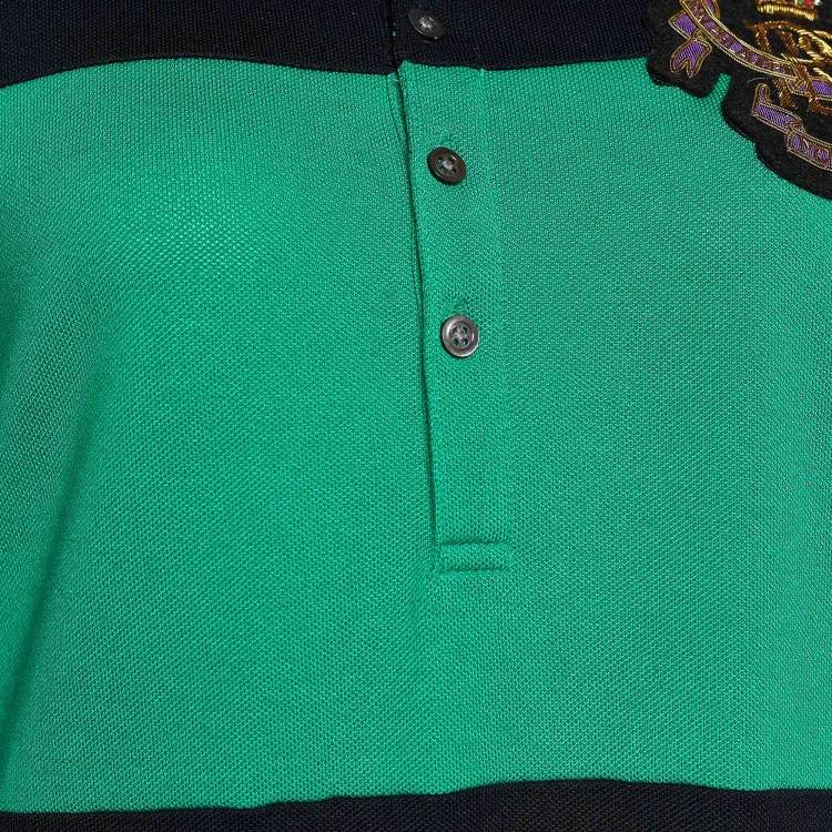 Pre Owned Ralph Lauren Black & Green Stripe Knit Polo Dress L