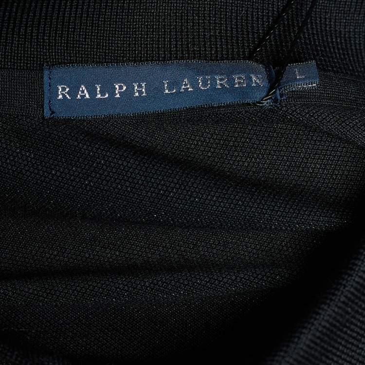 Pre Owned Ralph Lauren Black & Green Stripe Knit Polo Dress L