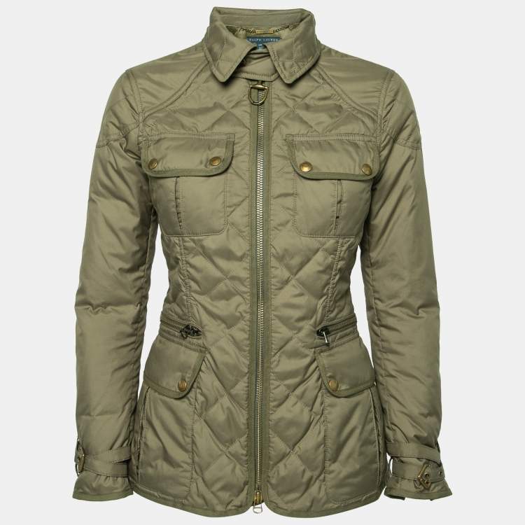 مملوكة مسبقًا Ralph Lauren Olive Green Synthetic Quilted Zip Front Jacket S