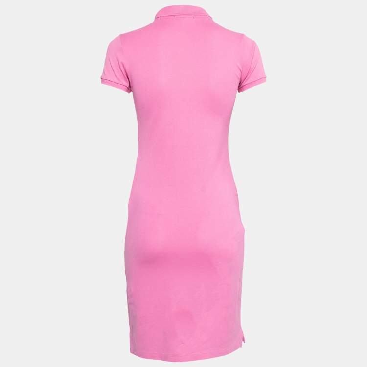 مملوكة مسبقًا Ralph Lauren Pink Logo Embroidered Cotton Pique Short Sleeve Dress XS