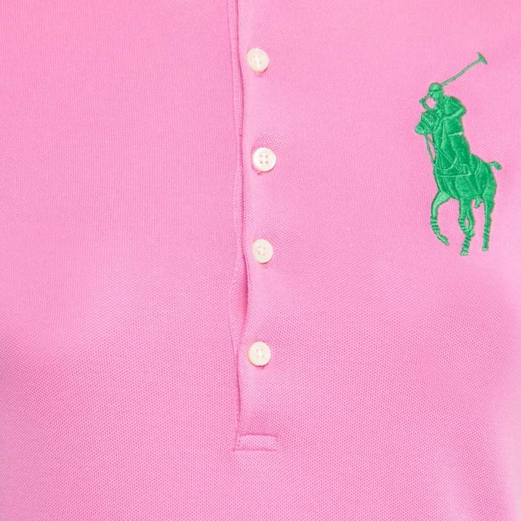 مملوكة مسبقًا Ralph Lauren Pink Logo Embroidered Cotton Pique Short Sleeve Dress XS