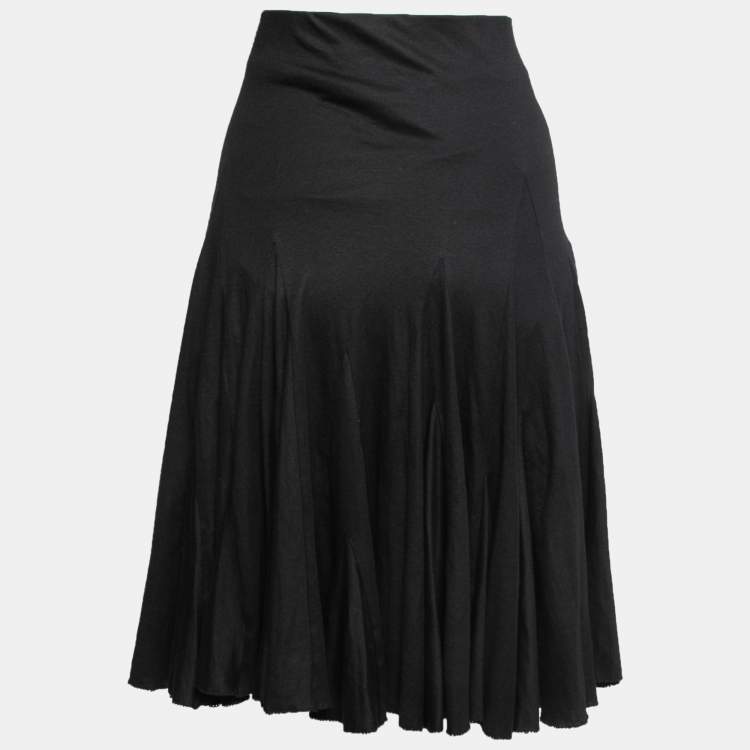 Pre Owned Ralph Lauren Black Cotton Asymmetrical Hem Midi Skirt L