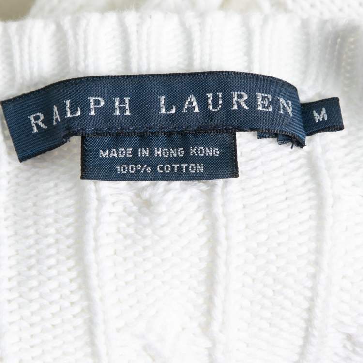 Pre Owned Ralph Lauren White Cotton Cable Knit Sweater M
