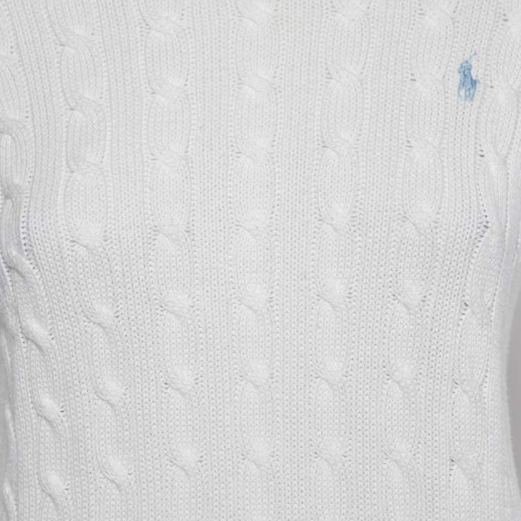 Pre Owned Ralph Lauren White Cotton Cable Knit Sweater M