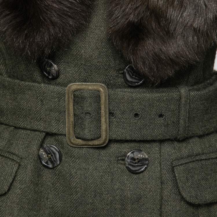 Pre Owned Ralph Lauren Green Alpaca Wool & Shearling Fur Trimmed Double Breasted Jacket S