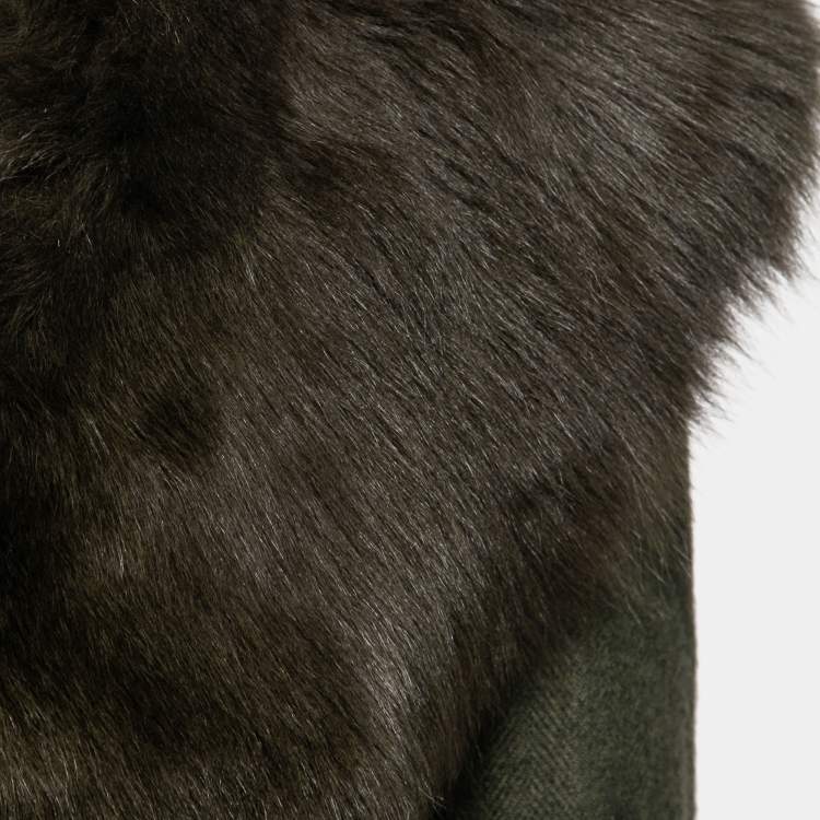 Pre Owned Ralph Lauren Green Alpaca Wool & Shearling Fur Trimmed Double Breasted Jacket S