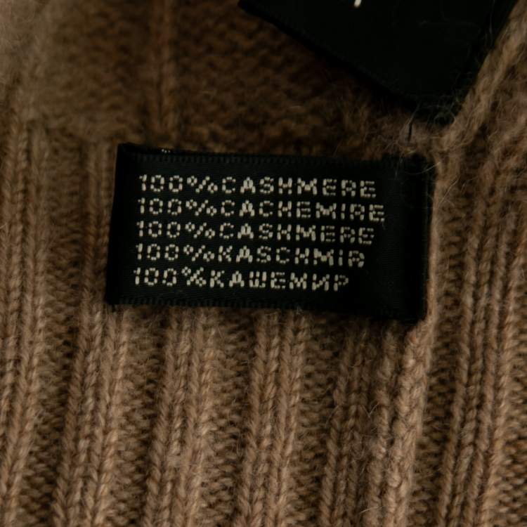 Pre Owned Ralph Lauren Beige Cable Knit Cashmere V-Neck Sweater S