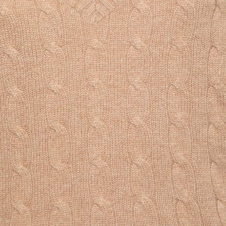 Pre Owned Ralph Lauren Beige Cable Knit Cashmere V-Neck Sweater S