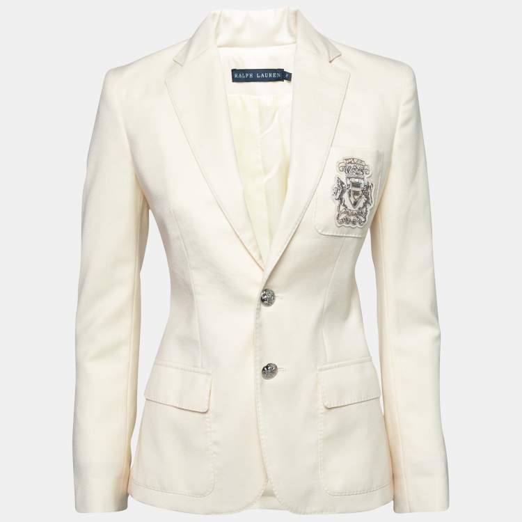 Ralph Lauren Cream Wool Crest Embroidered Single Breasted Blazer S Ralph Lauren TLC