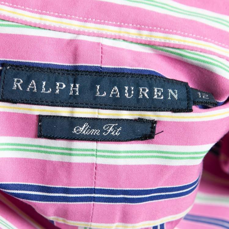 Pre Owned Ralph Lauren Pink Striped Cotton Slim Fit Button Front Shirt L