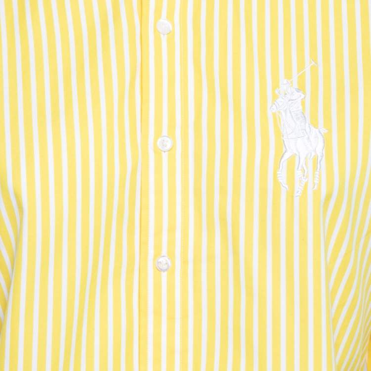 Pre Owned Ralph Lauren Yellow Striped Cotton Button Front Shirt M