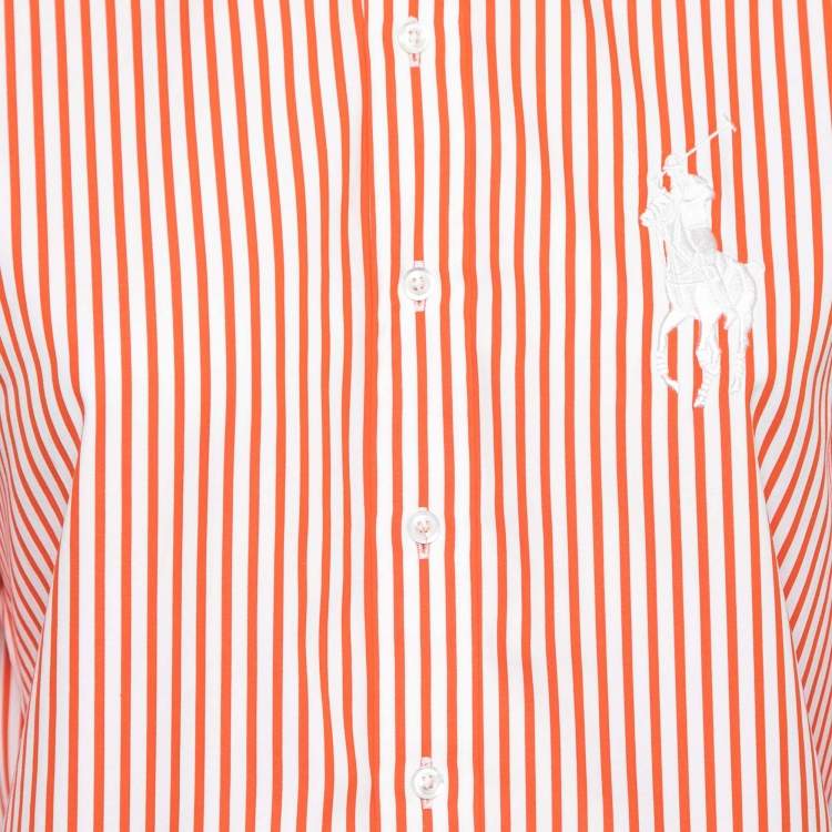 Pre Owned Ralph Lauren Orange Striped Cotton Button Front Shirt M