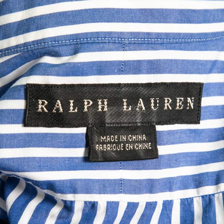 Pre Owned Ralph Lauren Blue Striped Cotton Button Front Shirt M
