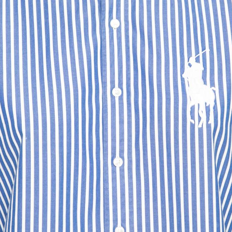 Pre Owned Ralph Lauren Blue Striped Cotton Button Front Shirt M