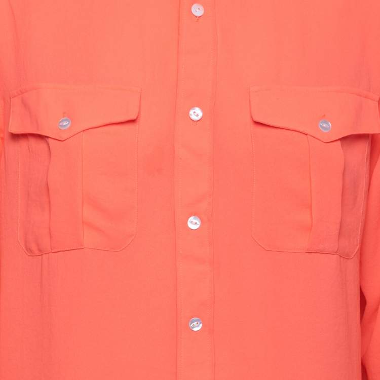 Pre Owned Ralph Lauren Orange Crepe Relaxed Fit Button Front Shirt M