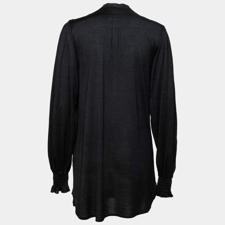 Pre Owned Ralph Lauren Black Silk Ruffled Neck Top M
