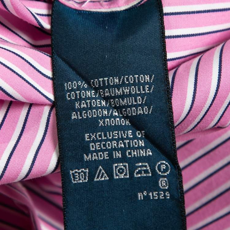 Pre Owned Ralph Lauren Pink Striped Cotton Short Sleeve Button Front Shirt M