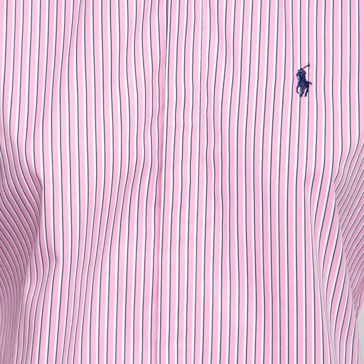 Pre Owned Ralph Lauren Pink Striped Cotton Short Sleeve Button Front Shirt M