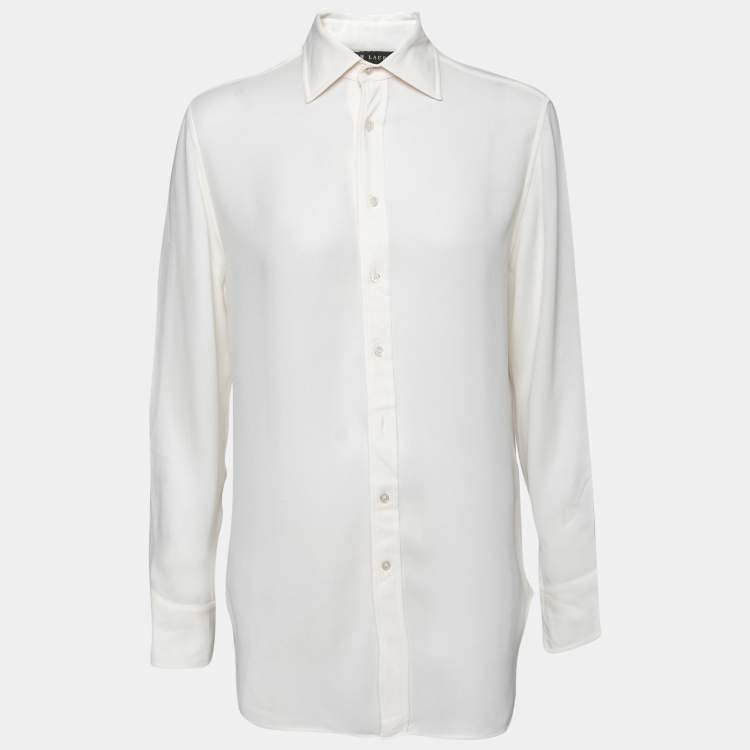 Pre Owned Ralph Lauren  White Crepe Button Front Shirt S