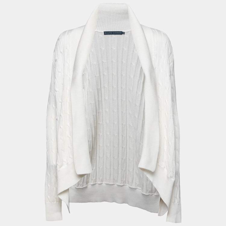 Pre Owned Ralph Lauren Off White Cable Knit Shawl Neck Cardigan M