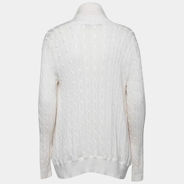 Pre Owned Ralph Lauren Off White Cable Knit Shawl Neck Cardigan M