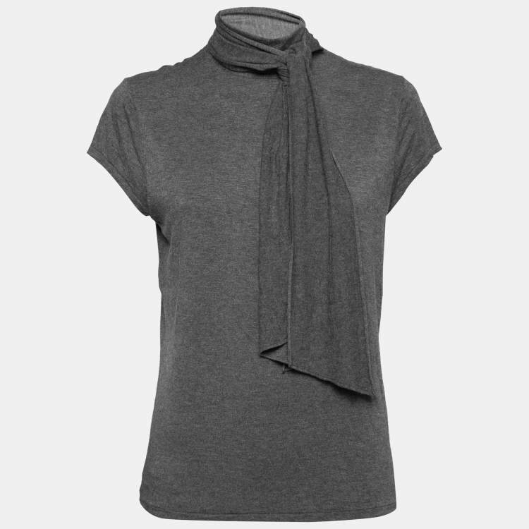 Pre Owned Ralph Lauren Grey Stretch Knit Neck Tie Detail Top XL