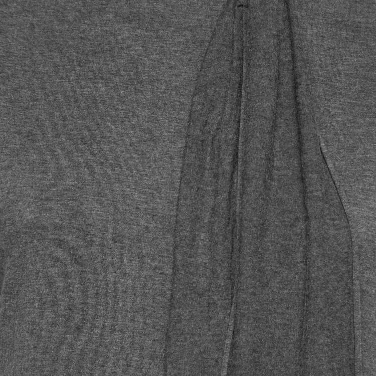 Pre Owned Ralph Lauren Grey Stretch Knit Neck Tie Detail Top XL