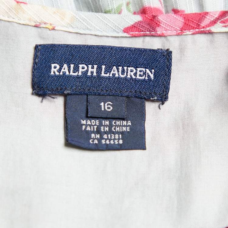 Pre Owned Ralph Lauren Light Blue Floral Print Cotton Sleeveless Midi Dress XL