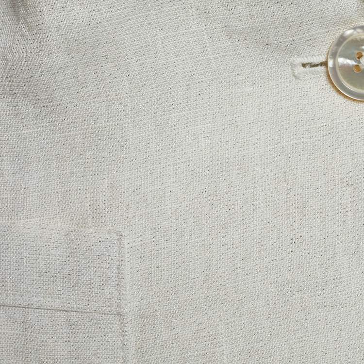 Pre Owned Ralph Lauren White Lurex Linen Button Front Blazer L