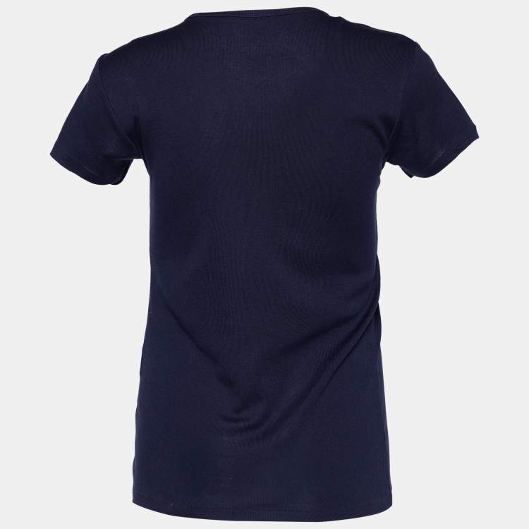 Pre Owned Ralph Lauren Navy Blue Logo Printed Cotton Knit T-Shirt M