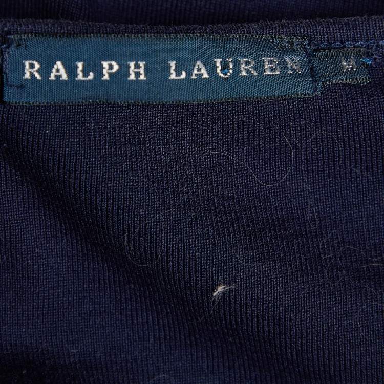 Pre Owned Ralph Lauren Navy Blue Logo Printed Cotton Knit T-Shirt M