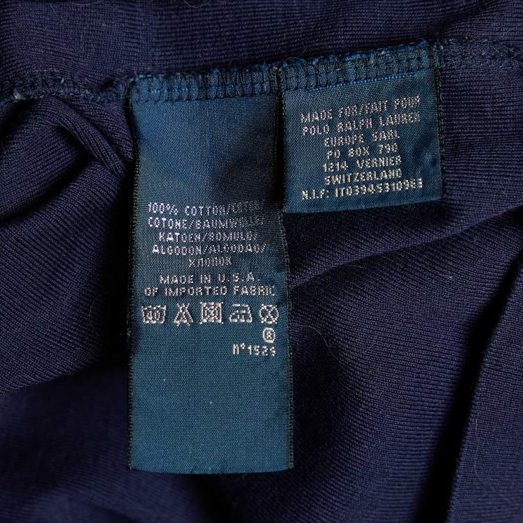 Pre Owned Ralph Lauren Navy Blue Logo Printed Cotton Knit T-Shirt M