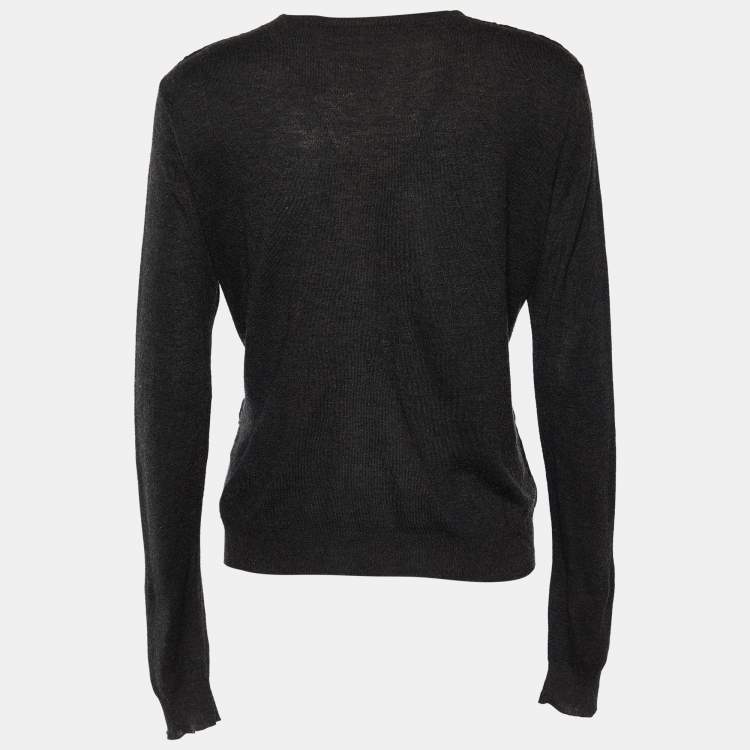 Pre Owned Ralph Lauren Black Equestrian Print Mulberry Silk & Knit Jumper L