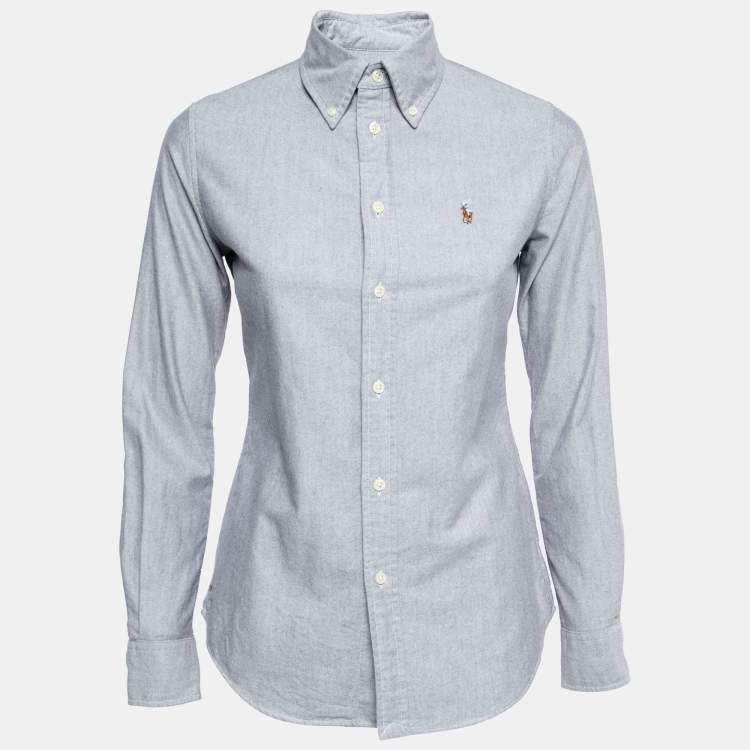 Ralph Lauren Grey Cotton Knit Oxford Button Down Shirt XS Ralph Lauren |  The Luxury Closet