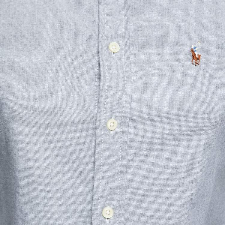 Pre Owned Ralph Lauren Grey Cotton Knit Oxford Button Down Shirt XS