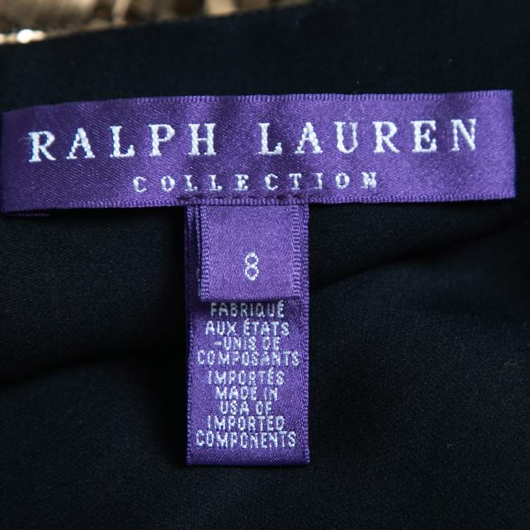 Pre Owned Ralph Lauren Gold Patterned Sequin Embellished Open Front Jacket M