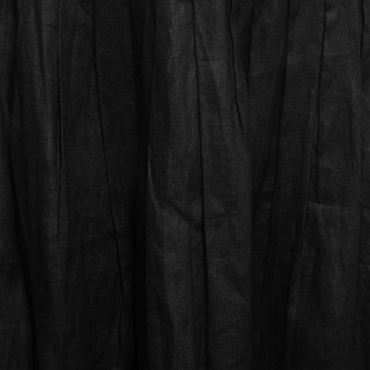 Pre Owned Ralph Lauren Black Linen Gold Striped Pleated Skirt M