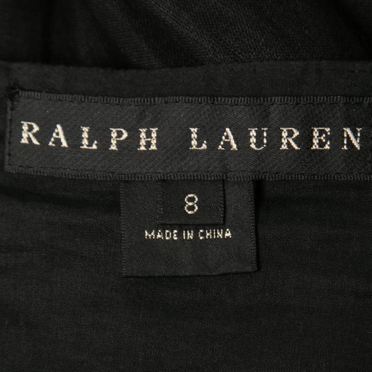 Pre Owned Ralph Lauren Black Linen Gold Striped Pleated Skirt M