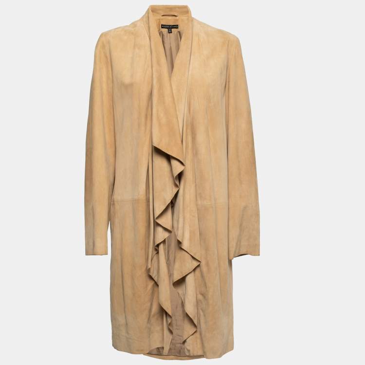 Pre Owned Ralph Lauren Beige Suede Open Front Coat L